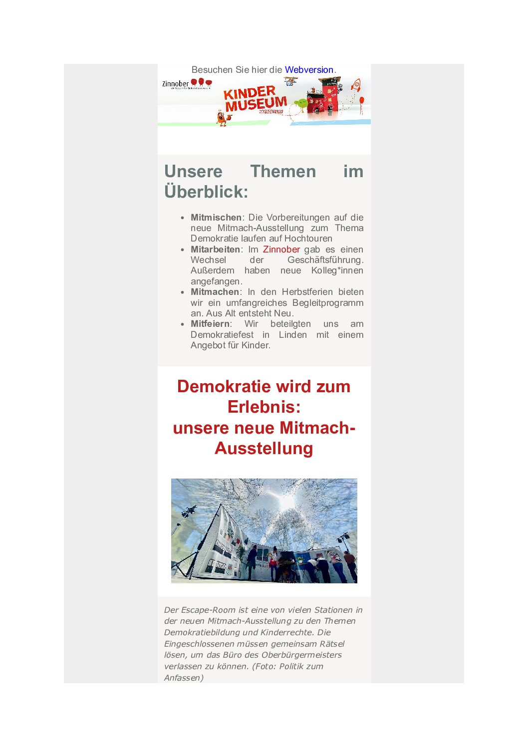 Kindermuseum Zinnober_Newsletter Herbst 2026
